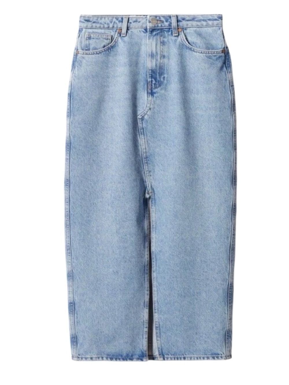 Mango MNG Slit Denim Midi Skirt Size XS
